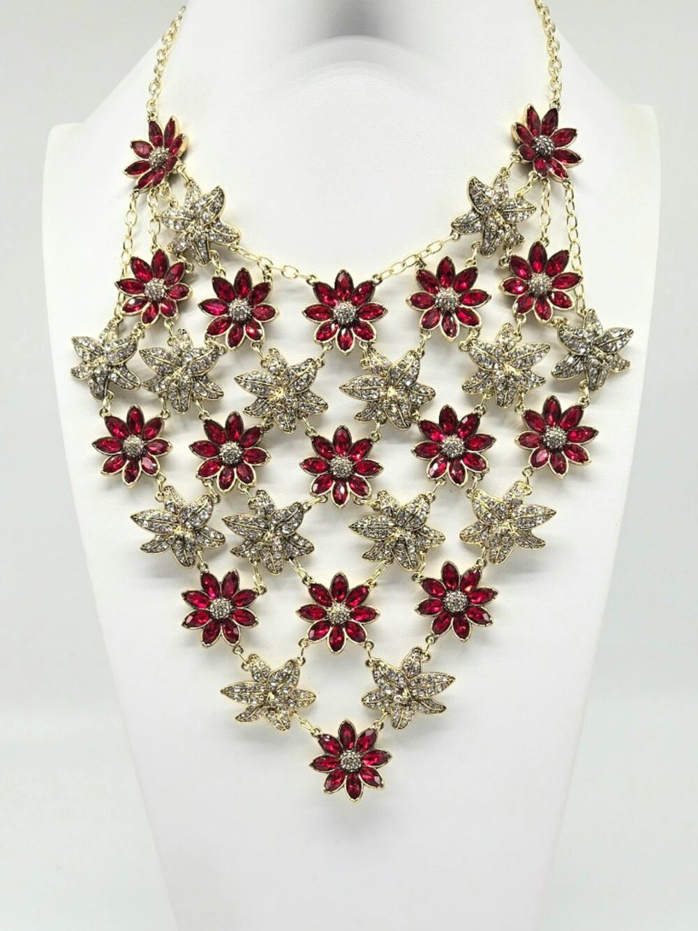 Heidi Daus Amazing Venice Swarovski Crystal Flower Chainmail Statement Necklace
